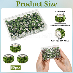 80 шт. полимерная глина со стразами европейские бусины с большими отверстиями с серебряными латунными сердечниками&nbsp;FPDL-LT0001-02B