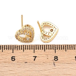 Серьги-гвоздики в форме сердца из латуни с прозрачным фианитом и прозрачным фианитом&nbsp;EJEW-F400-28B-G