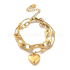 Браслеты с подвесками в виде сердца из нержавеющей стали 304&nbsp;BJEW-F499-01G