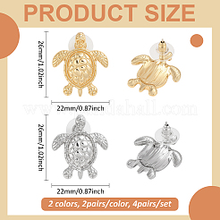 4 пара двухцветных сережек-гвоздиков из сплава с изображением морской черепахи для женщин&nbsp;EJEW-HY0001-17