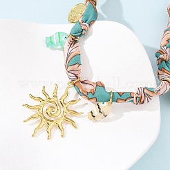 Женские шарфы-ожерелья из полиэстера с подвеской в виде рыбы и солнца из нержавеющей стали 304 и смолы&nbsp;NJEW-D340-03G