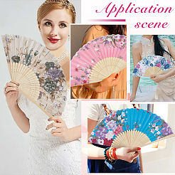 30 шт. двухцветный тканевый веер с цветочным узором для украшения витрины&nbsp;AJEW-WA0001-07