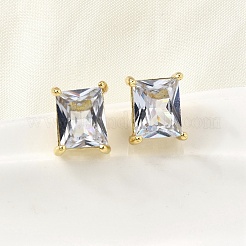 Прямоугольные серьги-гвоздики из латуни с прозрачным кубическим цирконием&nbsp;EJEW-L261-025G