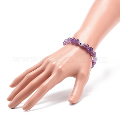 Круглый эластичный браслет из бисера с натуральным аметистом и лэмпворком&nbsp;BJEW-JB08713-06