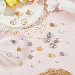 40 шт. 2 цвета 201 нержавеющая сталь плоская круглая фурнитура для сережек-гвоздиков&nbsp;STAS-SC0010-39