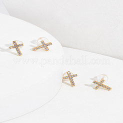 2 пара серег-гвоздиков из латуни с микропаве из прозрачного кубического циркония для женщин&nbsp;EJEW-LP0001-57G
