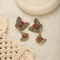 Серьги-гвоздики из сплава с бабочками и стразами&nbsp;FS-WGE670D-01