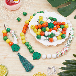 100шт 7 стиля окрашенные распылением бусины из натурального дерева&nbsp;WOOD-SC0001-56