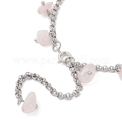 Браслеты с подвесками из натурального розового кварца из нержавеющей стали 304&nbsp;BJEW-JB12376-03