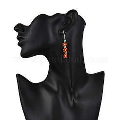 4 пара сережек-подвесок из стеклянных бусин ручной работы&nbsp;EJEW-TA00654