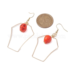 Женские серьги с подвесками из синтетической окрашенной бирюзы и медной проволоки в стиле Хэллоуина с черепом&nbsp;EJEW-JE05884