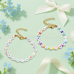 8шт 2 цвета плоские круглые с сердцем акриловые бусины браслеты для женщин&nbsp;BJEW-HY0001-16