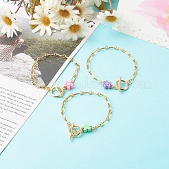 Браслеты из полимерной глины с цветочными звеньями ручной работы&nbsp;BJEW-JB06555