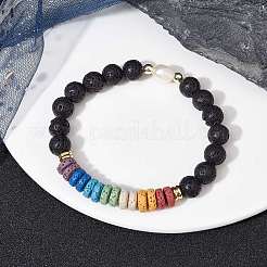 Эластичный браслет из окрашенного натурального лавового камня и жемчуга&nbsp;BJEW-JB09725