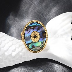 Овальные манжеты из нержавеющей стали 304 с ракушками пауа и стразами для женщин&nbsp;RJEW-G346-06G-01