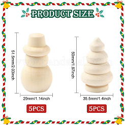 10 шт. 2 стиля рождественских незаконченных деревянных скульптурных украшений&nbsp;DJEW-SP0001-20