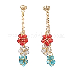 Серьги-гвоздики с кисточками в виде цветка из гальванического стекла&nbsp;EJEW-JE06864