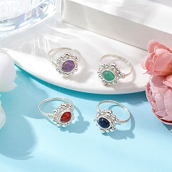 Кольцо с круглым натуральным лазуритом&nbsp;RJEW-TA00162