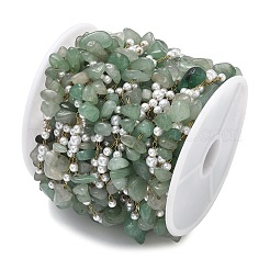 Цепочки ручной работы из натурального зеленого авантюрина и имитации АБС-пластика.&nbsp;CHS-F025-01G