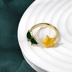 Рождественские латунные эмалевые кольца-манжеты для женщин RJEW-L336-04G-02