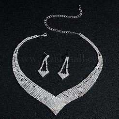 Комплекты из ожерелий и серег-гвоздиков с подвесками из треугольного сплава и стразами&nbsp;FS-WGEB3EF-01