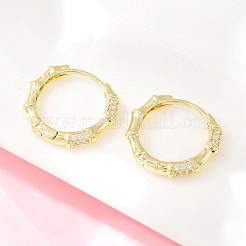 Серьги-кольца из бамбуковой латуни с микропаве из прозрачных кубических цирконий&nbsp;EJEW-D348-03G