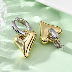 Двухцветные латунные серьги-кольца в форме сердца&nbsp;EJEW-D322-12GP-01B