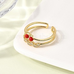 Латунные эмалевые микропаве прозрачные кубические цирконии открытые манжеты кольца для женщин&nbsp;RJEW-I111-07G-02