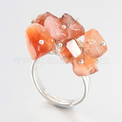 Регулируемые посеребренные латунные кольца из смешанного камня RJEW-JR00168-1