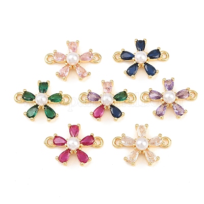 Подвески-коннекторы из латуни с микропаве из кубического циркония и пластиковыми жемчужинами&nbsp;LS-KK-Z145-09G-1