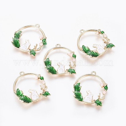 Подвески в виде кроликов из позолоченного сплава с эмалью ENAM-L024-L01-G-1