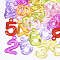 Transparent Acrylic Pendants, Number, Mixed Color, 31~32x19~21x4~5mm, Hole: 3mm