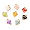 Alloy Enamel Pandants, Lead Free & Cadmium Free, Light Gold, Diamond Charm, Mixed Color, 15x12x2.5mm, Hole: 1.8mm