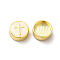 Rack Plating Brass Enamel Beads, with Shell Chips, Long-lasting Plated, Cadmium Free & Lead Free,Flat Round with Cross, Golden, Antique White, 11x4.5mm, Hole: 1.8mm