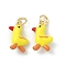 Brass Pendants, Duck Charms, with Enamel, Long-Lasting Plated, Rack Plating, Lead Free & Cadmium Free, with Jump Ring, Real 18K Gold Plated, 15.5x11x5.5mm
