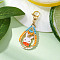 Easter Teadrop Glass Seed Beaded & Alloy Enamel Rabbit Pendant Decorations, with 304 Stainless Steel Lobster Claw Clasps, Orange, 48mm