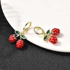 Серьги-подвески с клубникой из латуни и эмали&nbsp;EJEW-L305-04G