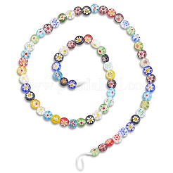 3 нити плоских круглых стеклянных бусин миллефиори ручной работы&nbsp;LAMP-LT0001-15A