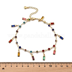 Браслеты на ногу из латуни и акрила с плоскими круглыми звеньями и цветной прямоугольной кисточкой&nbsp;LS-AJEW-Z046-03G