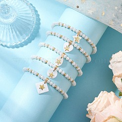 5шт 5 стиля браслеты из натуральной пресноводной ракушки с металлическими подвесками в виде звездочек&nbsp;BJEW-JB11688