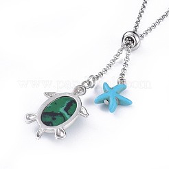 Черепаха латунь синтетические малахит лариат ожерелья&nbsp;NJEW-JN02456-01