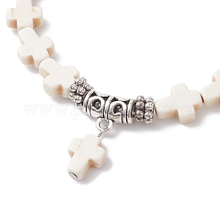 Браслеты с подвесками из синтетической бирюзы и крестиками&nbsp;BJEW-JB12292-02