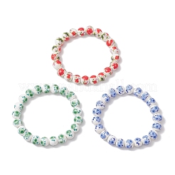 3 шт. 3 цвета ручной работы с цветочным принтом фарфоровые керамические круглые бусины эластичные браслеты для женщин&nbsp;BJEW-JB12090