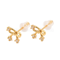 Серьги-гвоздики с бантом из латуни с микропаве из прозрачных кубических цирконий&nbsp;EJEW-C158-14B-G