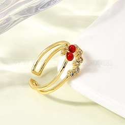 Латунные эмалевые микропаве прозрачные кубические цирконии открытые манжеты кольца для женщин&nbsp;RJEW-I111-07G-02