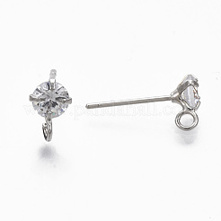 Серьги-гвоздики с микропрозрачным кубическим цирконием из латуни&nbsp;X-KK-R132-066P-NF