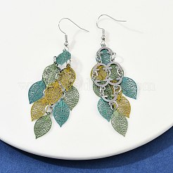 Серьги-подвески в форме листьев из нержавеющей стали 430&nbsp;EJEW-A137-06P-02