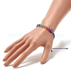 Плоский круглый браслет лэмпворк с плетеными бусинами от сглаза&nbsp;BJEW-JB07234-05