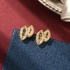 Двойные серьги-гвоздики из латуни с микропаве из прозрачного кубического циркония «конский глаз»&nbsp;EJEW-D318-06G