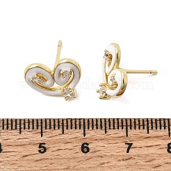 Серьга-гвоздик в форме сердца из латуни с микропаве из кубического циркония&nbsp;EJEW-H180-15G